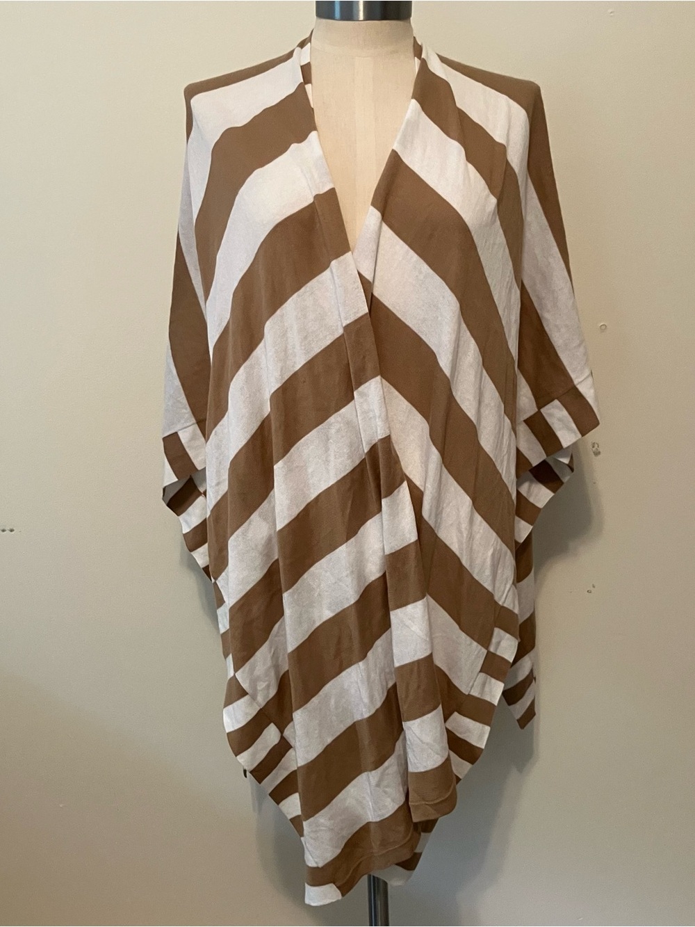 Chico's New Brown White Nautical Stripe Cotton Shawl Cape Shrug Resort O/S Yacht